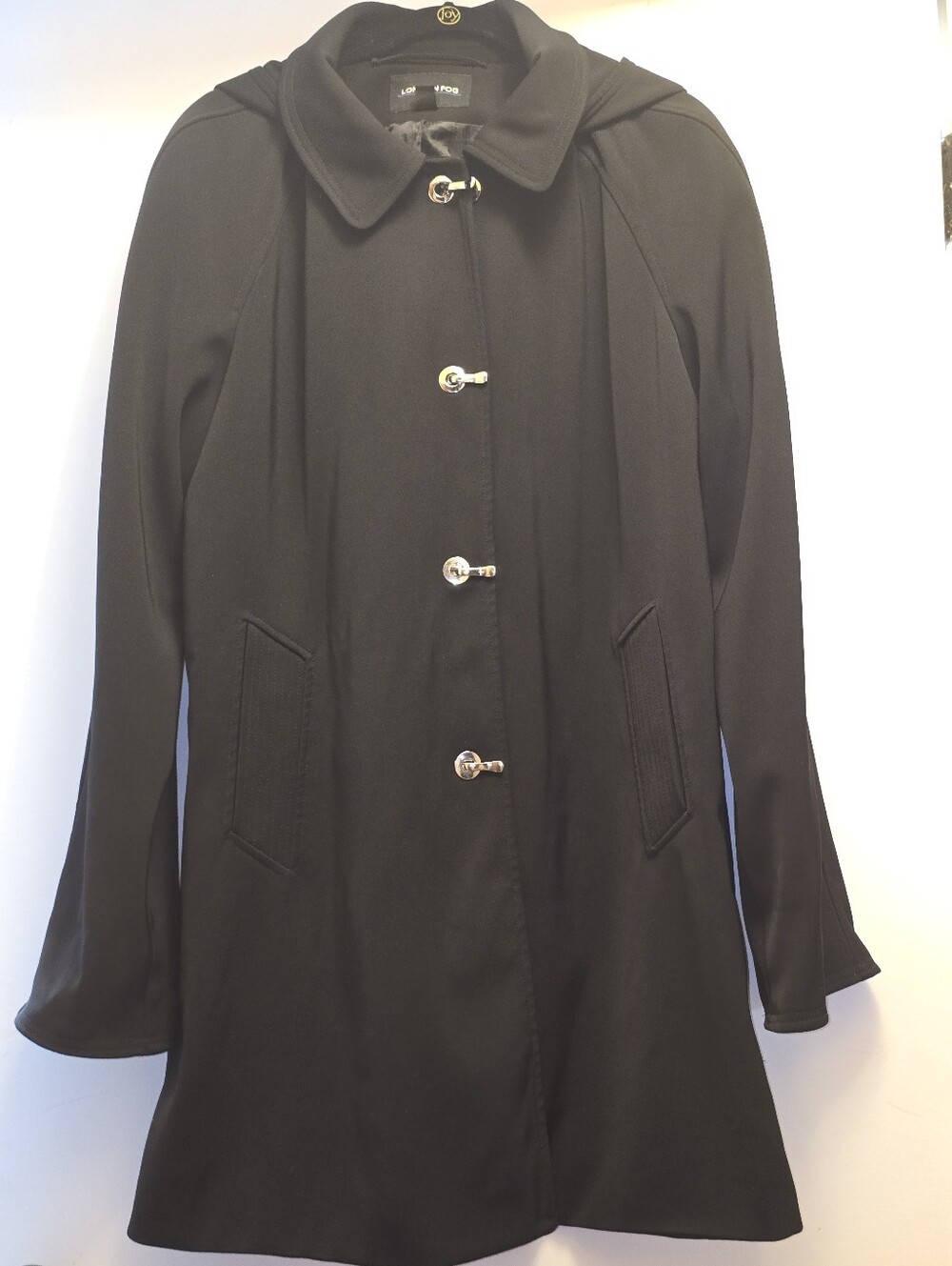 London Fog Black Hooded Coat Jacket with Silver Toggle Closures Size XL